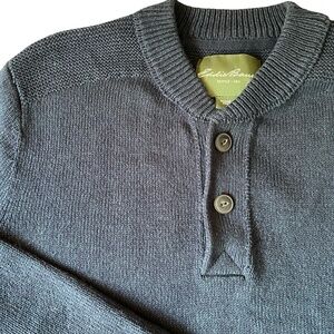 Eddie Bauer Mens Navy Blue Cotton Knit Button Pullover Casual Sweater- Sz-XL